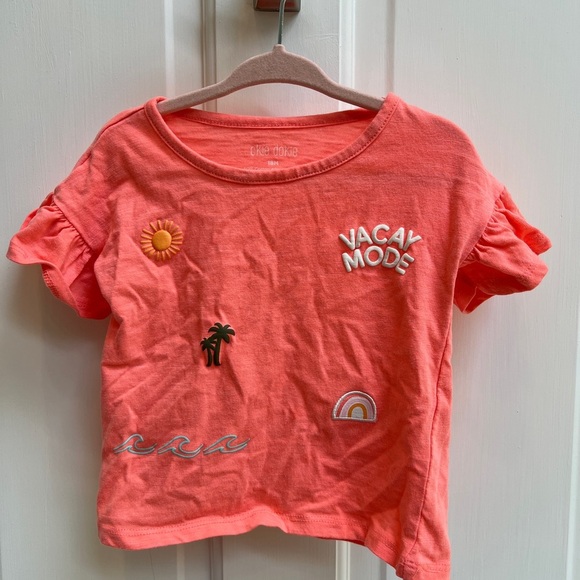 Okie Dokie 18M Vacay Mode Orange/Pink Flutter Short Sleeve Shirt Blouse - Picture 1 of 3